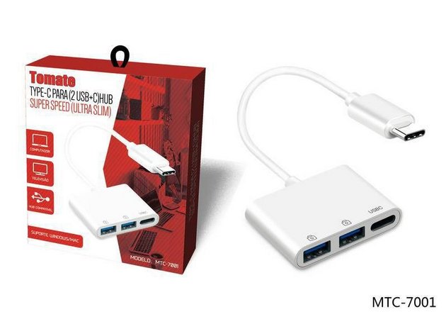 Adaptador Tipo C C/ 2 USB + 1 USBC Tomate