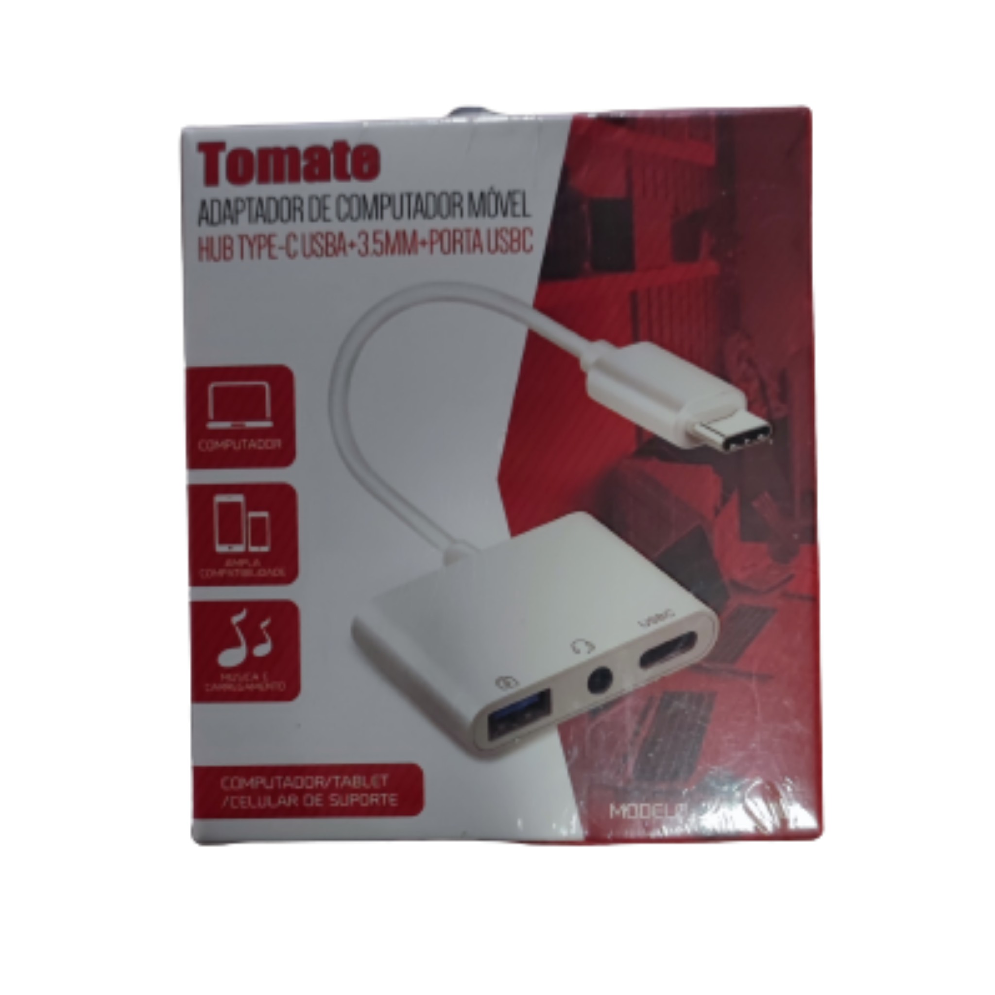 Adaptador Tipo C C/ 1 USB + 3.5mm+ USBC Tomate