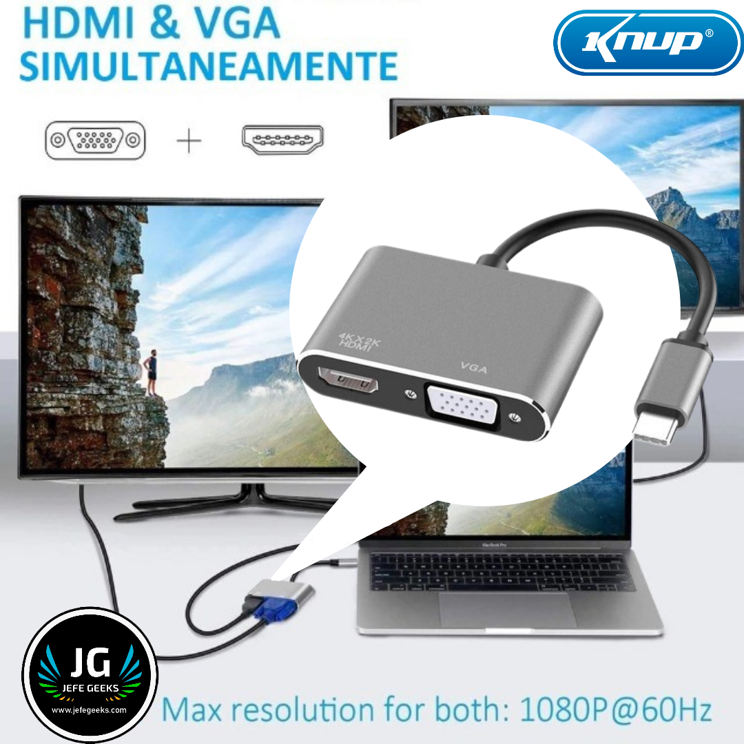 Adaptador USB C para HDMI/VGA Knup KP-AD119